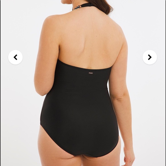 Figleaves Tailor Halter Twist Front Tummy Control Stripe Swimsuit - Picture 4 of 9